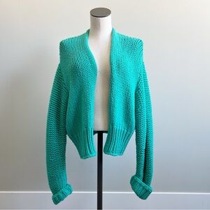 Free People Glow for It Chunky Knit Open Cardigan Turquoise Green Size L